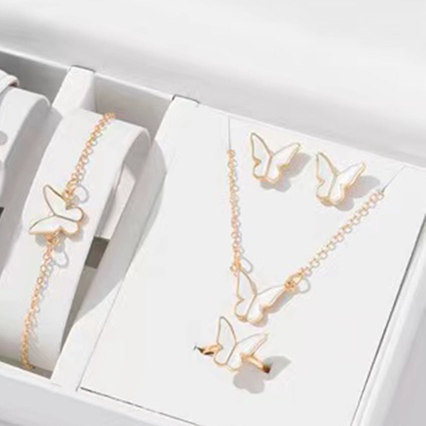 5pcs fashion butterfly pendants necklace earrings ring bracelet sets for women jewelry set bridal wedding jewelry gift - lunastein