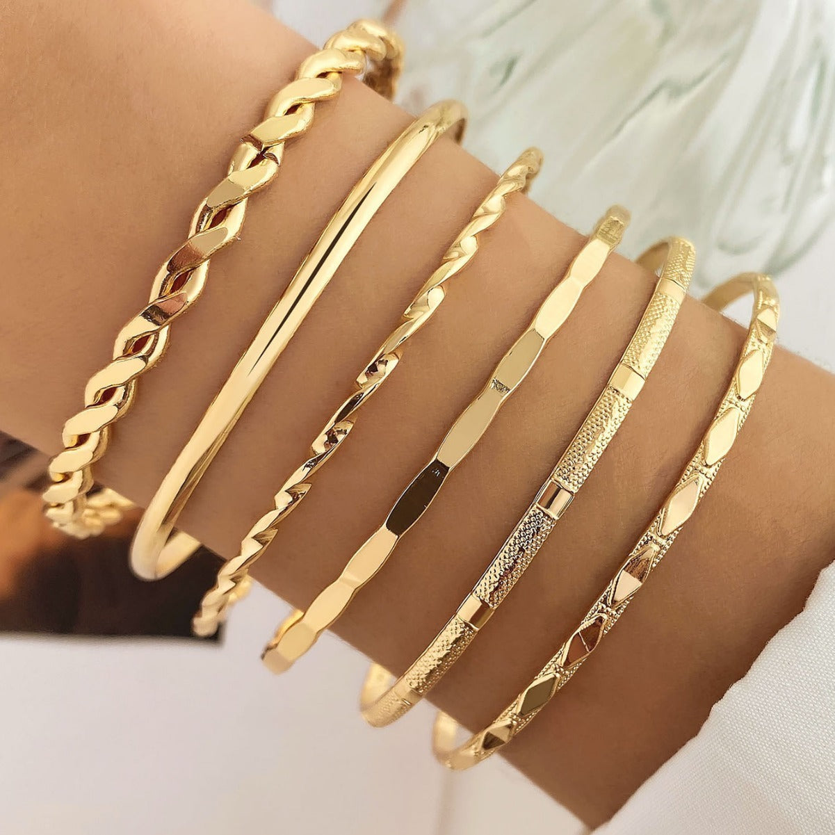 bohemian metal chain bracelet set for women geometric gold color thick link chain bangle female fashion jewelry - lunastein