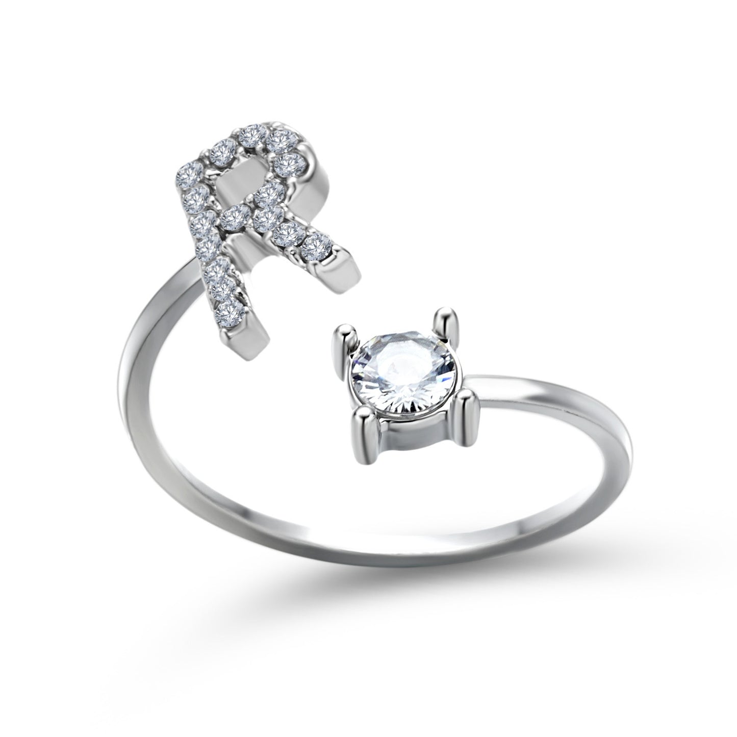 love letter – verstellbarer initialen-ring mit zirkonia in gold, silber oder roségold - lunastein