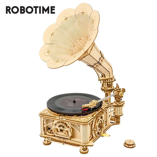 Robotime ROKR DIY Hand Crank Classic Gramophone Wooden Puzzle Model Building Kits Assembly Toy Gift For Children LKB01 SchmuckNeu