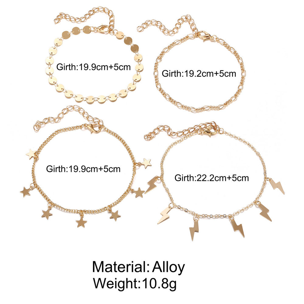 stellar spark – 4-teiliges fußkettchen-set mit sternen & blitzen - lunastein - schmuck