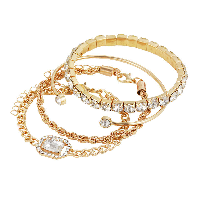 fashion jewelry 4 pcs crystal bracelet set bohemian design for women vintage luxury twisted cuff chains armband jewelry accessories - lunastein