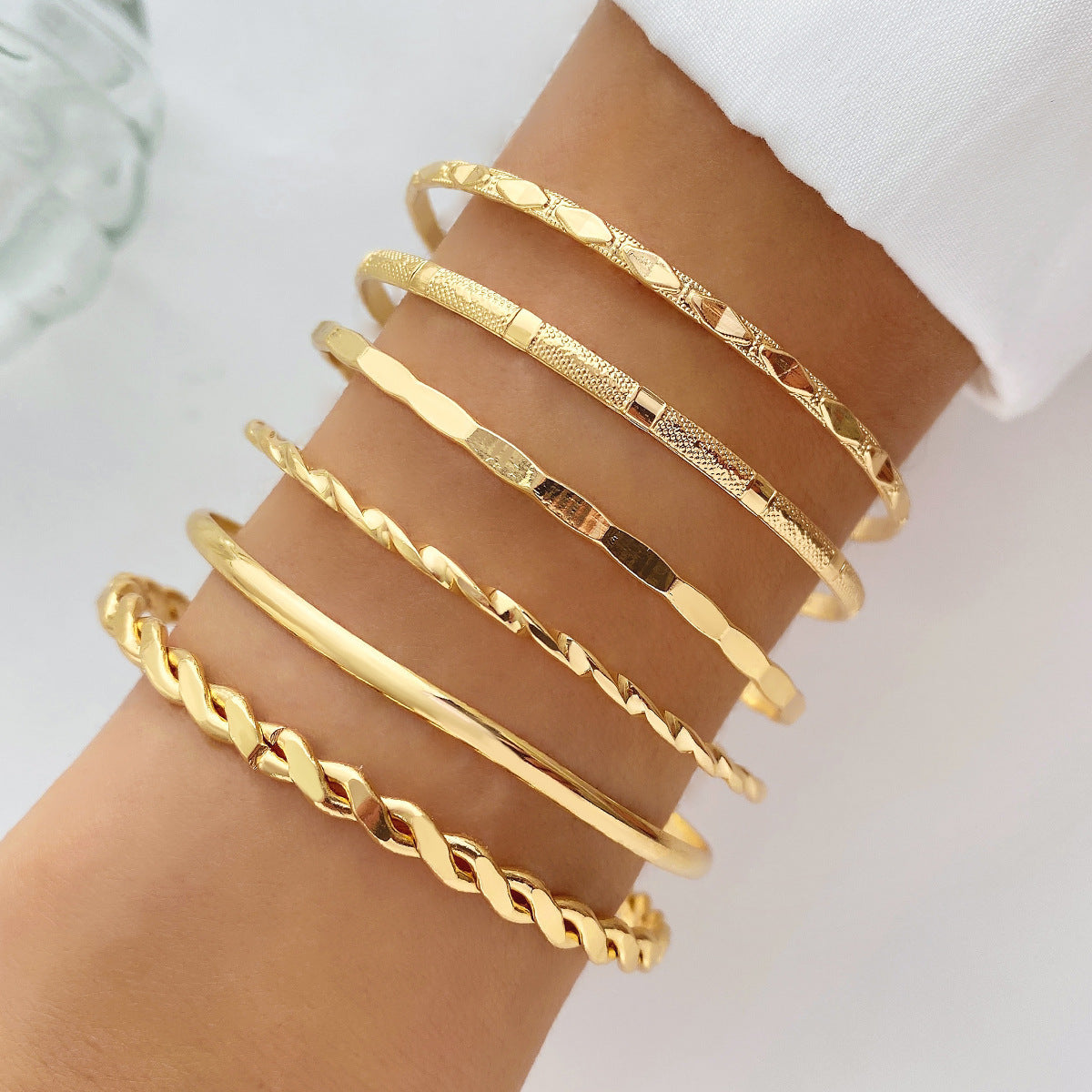Bohemian Metal Chain Bracelet Set For Women Geometric Gold Color Thick Link Chain  Bangle Female Fashion Jewelry - Lunastein