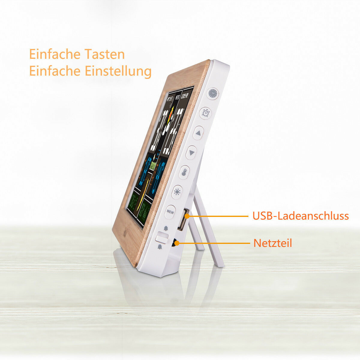 wireless weather station with outdoor sensor, indoor, outdoor temperature, moon phase