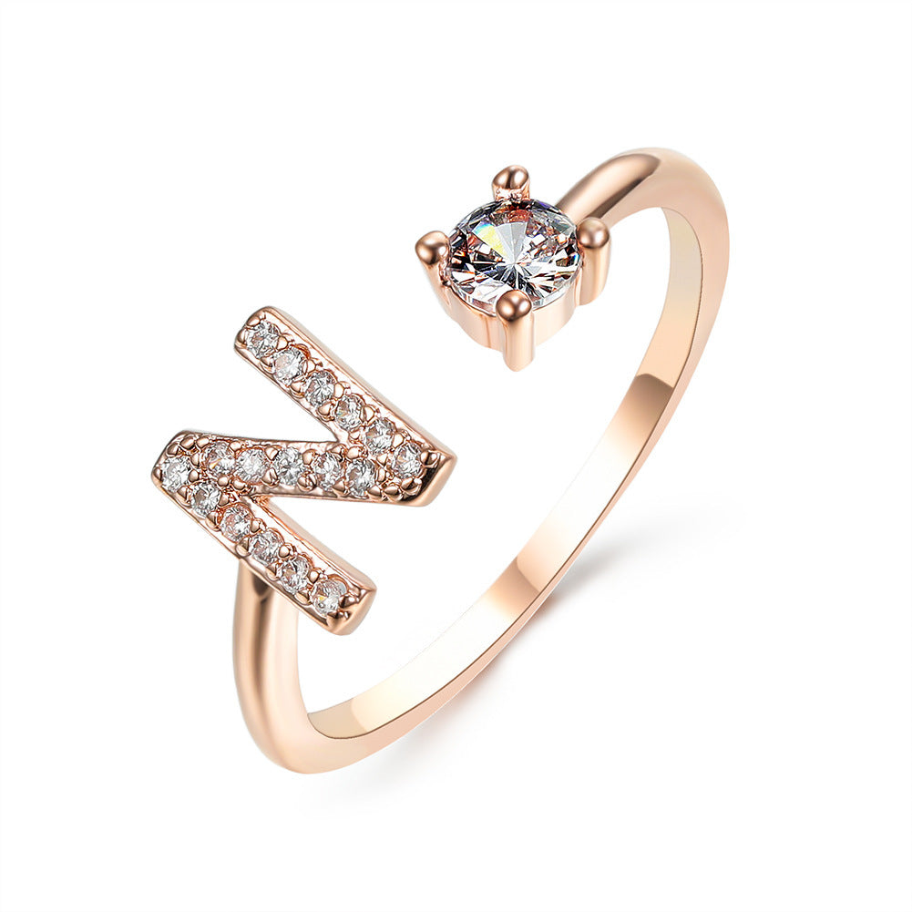 love letter – verstellbarer initialen-ring mit zirkonia in gold, silber oder roségold - lunastein