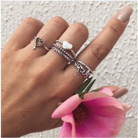 diamond z – 19 style ringsets mit funkelnden zirkonia & opal-akzenten - lunastein - schmuck