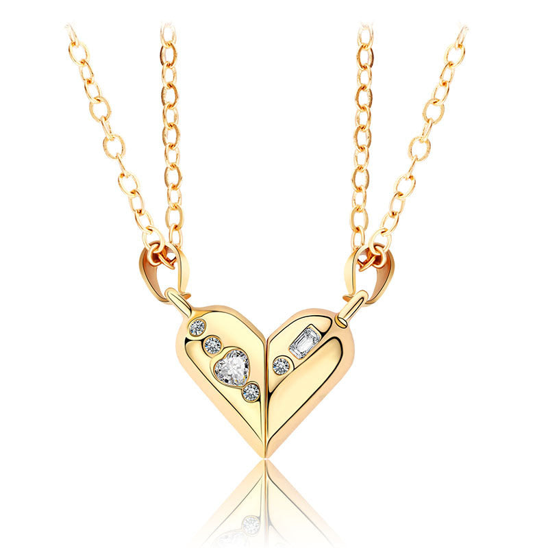 love couple necklace – magnetische herz-halskette für paare mit zirkonia - lunastein