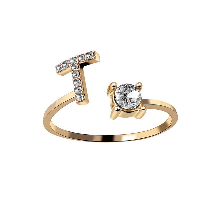 love letter – verstellbarer initialen-ring mit zirkonia in gold, silber oder roségold - lunastein