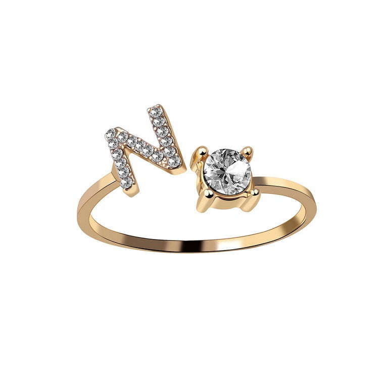 love letter – verstellbarer initialen-ring mit zirkonia in gold, silber oder roségold - lunastein