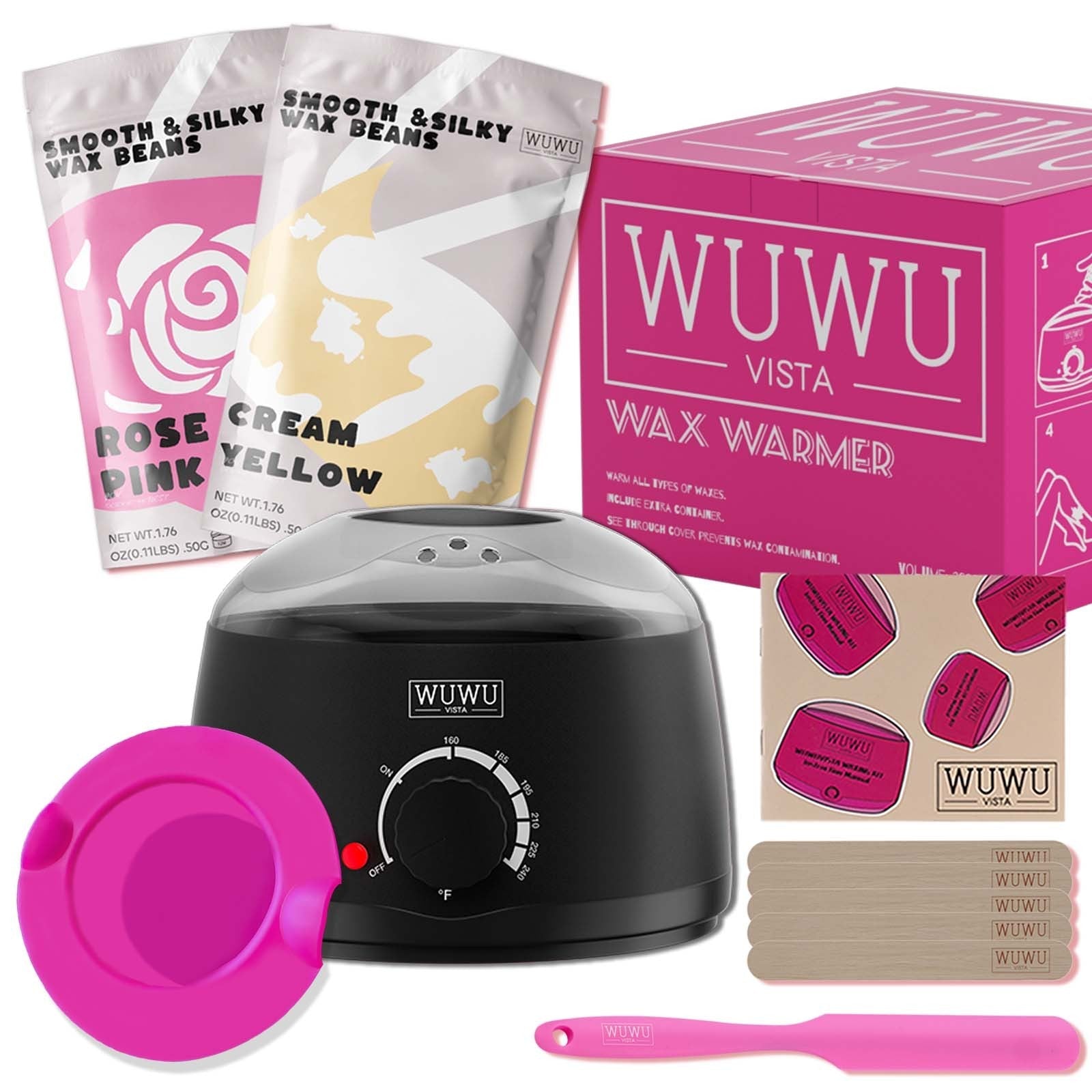 Waxing Kit 11 Items WUWUVISTA Hair Removal Wax Kit With Wax Melt Warmer Waxing Beads For Face,Brazilian,Full Body,Bikini,Sensitiive Skin Suitable For Plugs Of American, European Specification SchmuckNeu