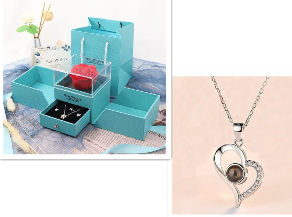 hot valentine's day gifts metal rose jewelry gift box necklace for wedding girlfriend necklace gifts schmuckneu