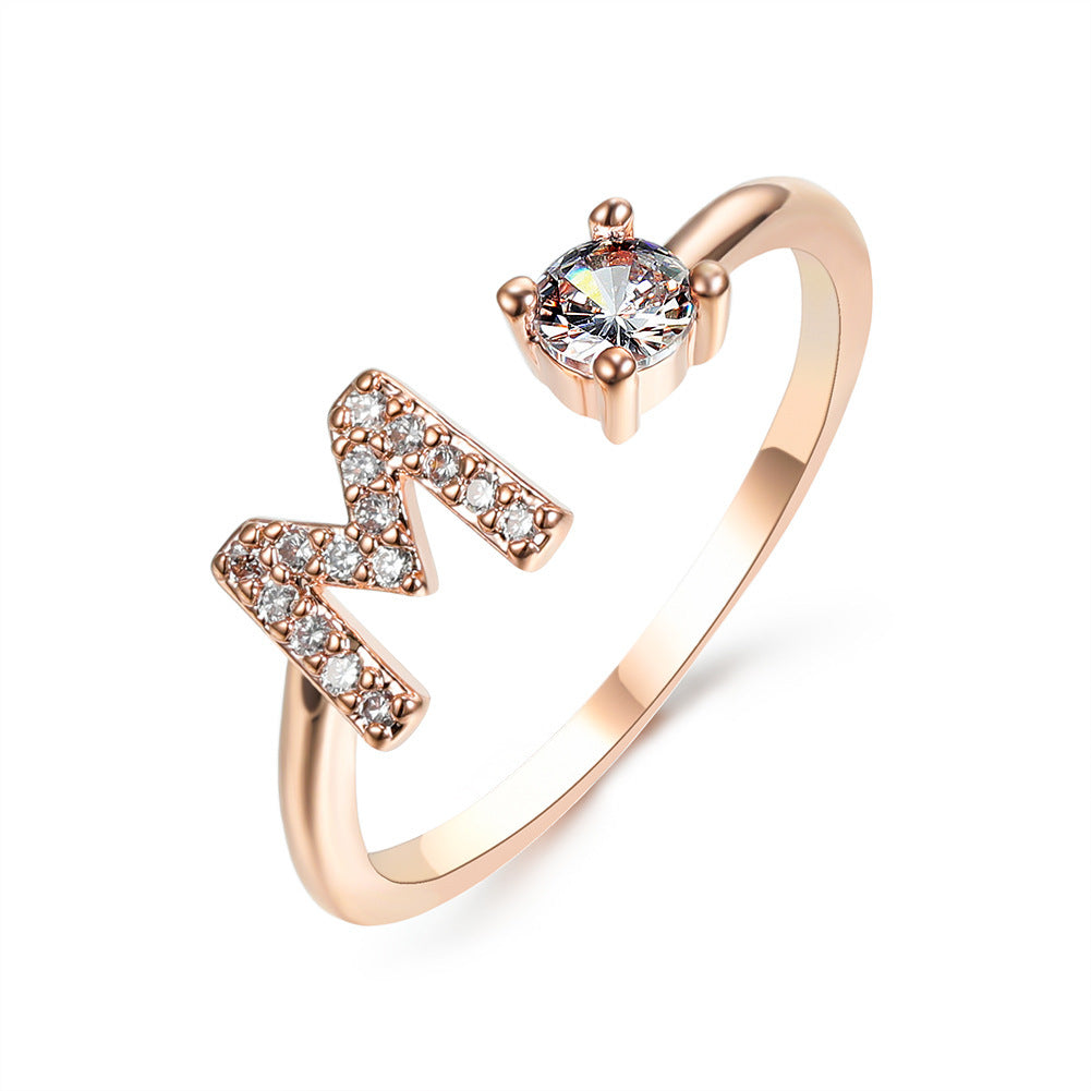love letter – verstellbarer initialen-ring mit zirkonia in gold, silber oder roségold - lunastein