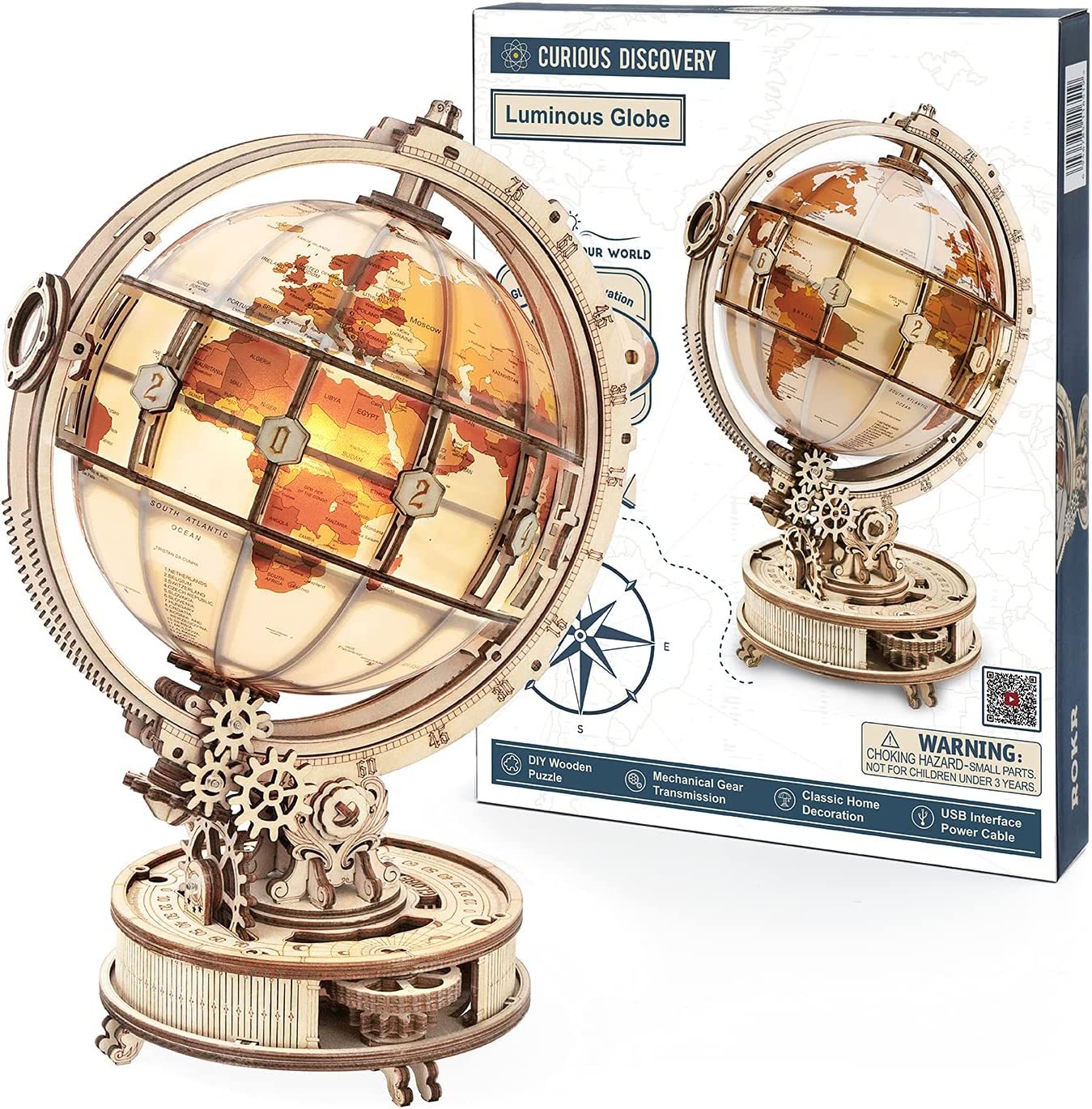 rokr luminous globe 3d wooden hot selling 180pcs model building block kits toy schmuckneu