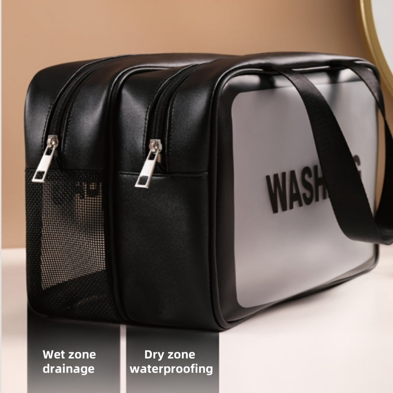 fashionable travel makeup bag with pvc lining, letter design handbag perfect for gym, business, or travel schmuckneu