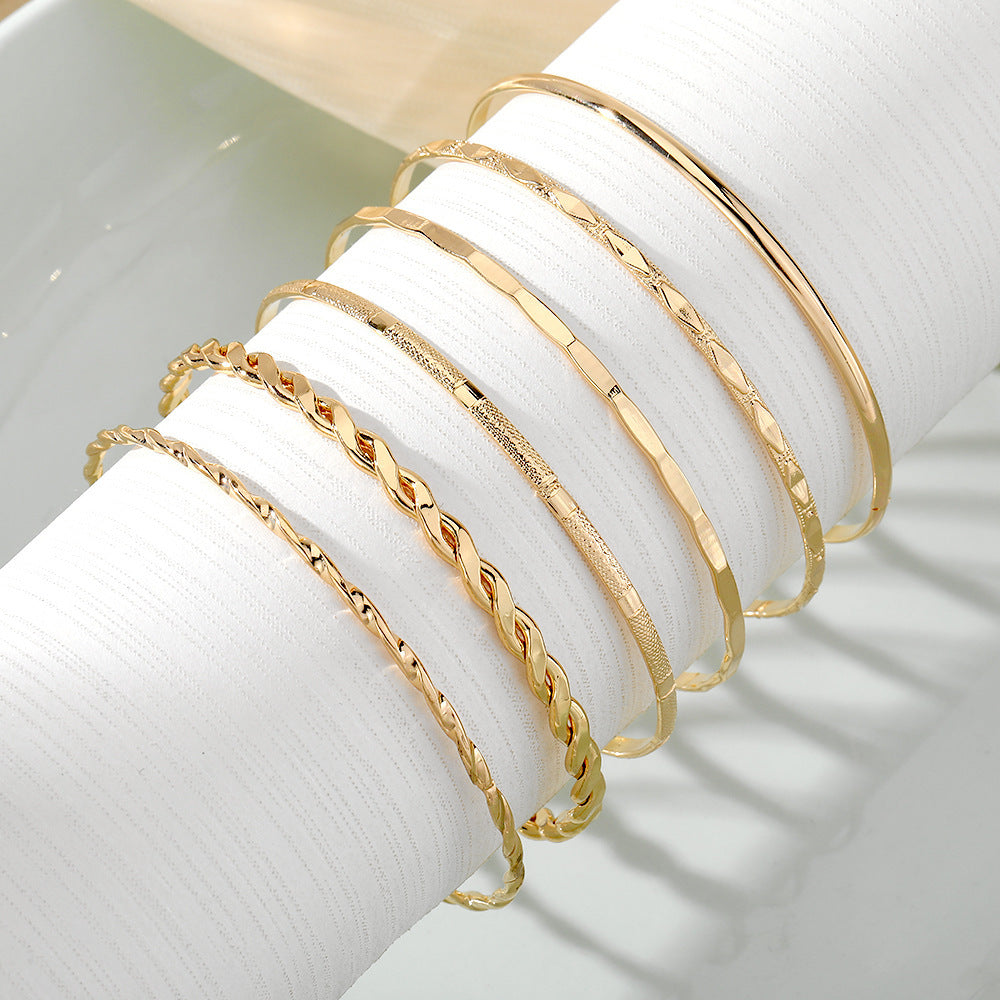 bohemian metal chain bracelet set for women geometric gold color thick link chain bangle female fashion jewelry - lunastein