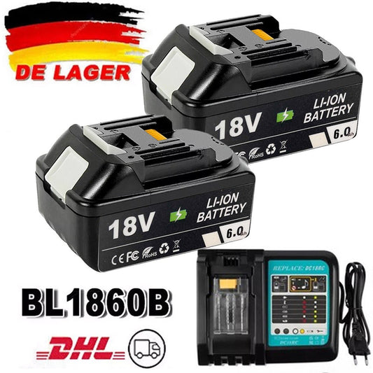 2X 6Ah Battery For Battery 18V BL1860B BL1850B BL1840B BL1830B Charger