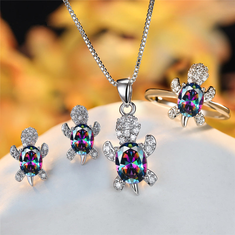 rainbow turtle necklace – schildkröten-kette mit zirkonia in 16 farben - lunastein