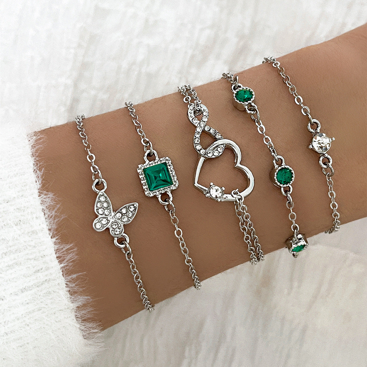 bohemian 5pc green crystal bracelets jewelry set for women heart bracelet wedding engagement bracelet fashion jewelry - lunastein