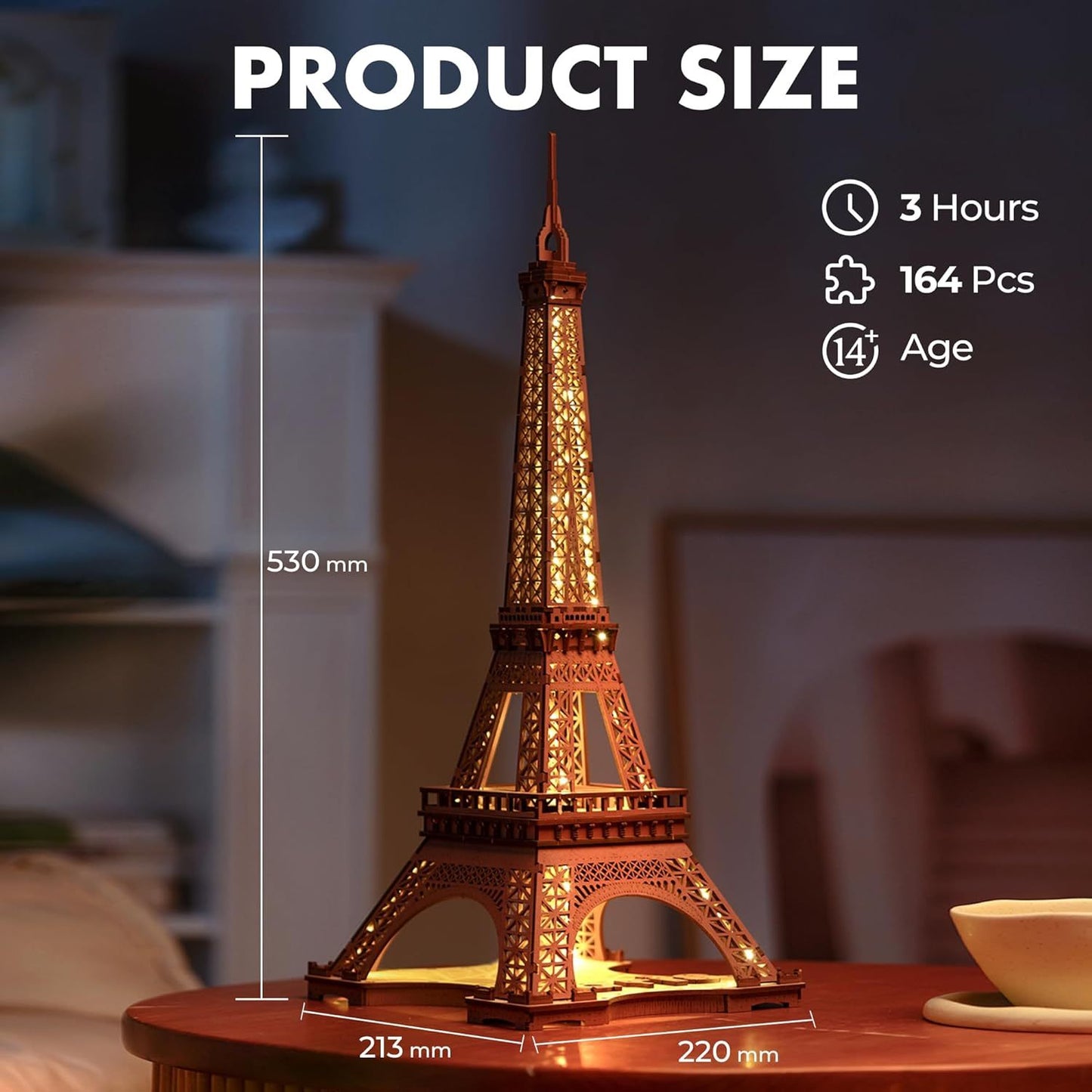 robotime rolife night of the eiffel tower large wooden puzzle with 4 light shows for gift tgl01