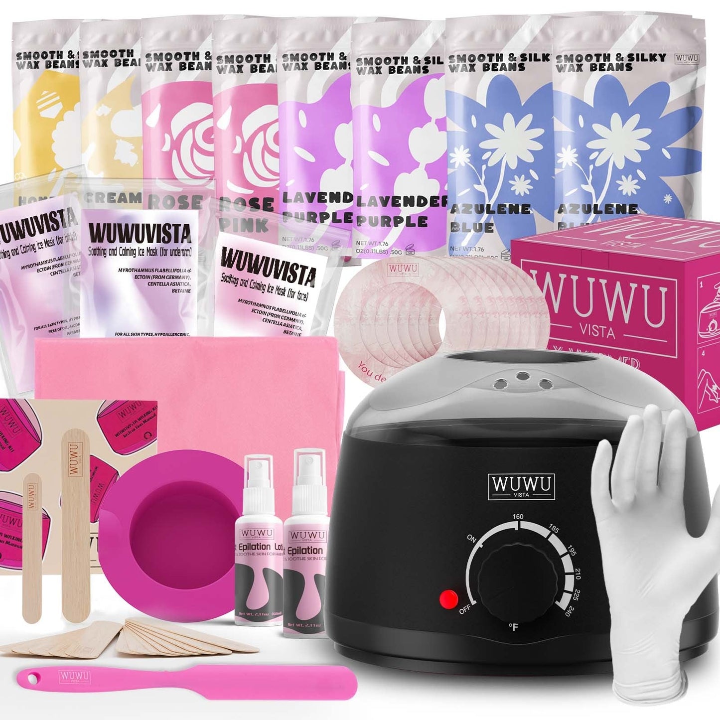 waxing kit wuwuvista 69 items hair removal wax kit with wax warmer waxing beads for face, brazilian, full body, bikini, sensitiive skin skin suitable for plugs of american, european specification schmuckneu
