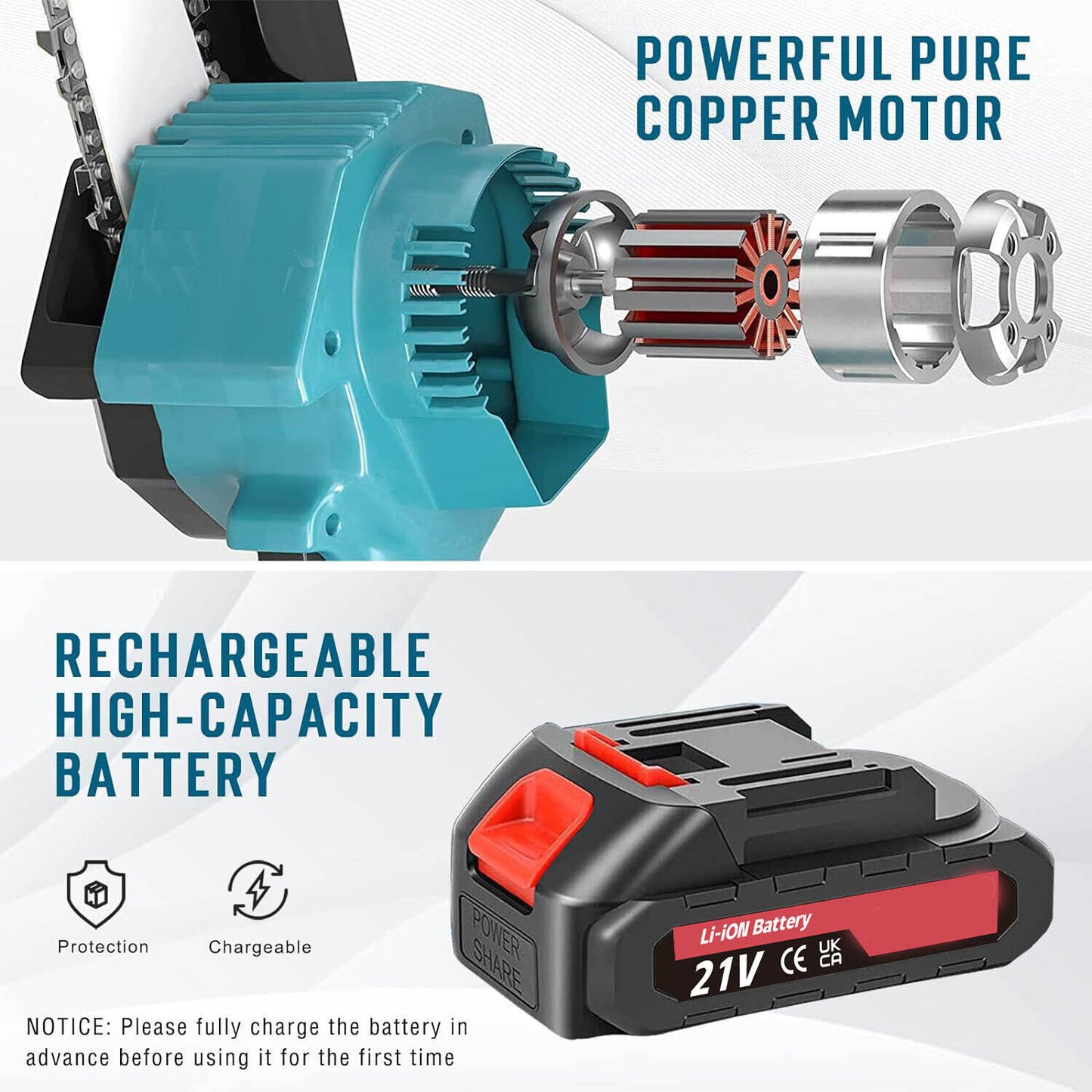 21v mini chain saw 4-6 inch wireless single hand saw wood cutter 2 batteries