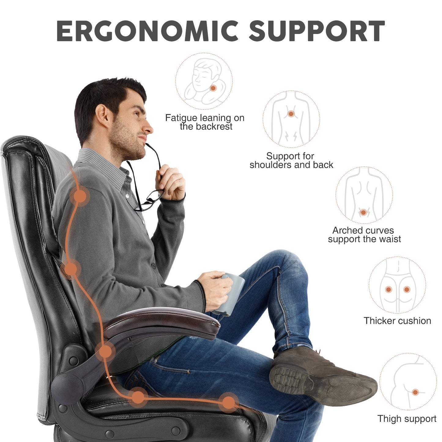 pu leather office chair with adjustable flip-up armrest,lumbar support, strong metal base