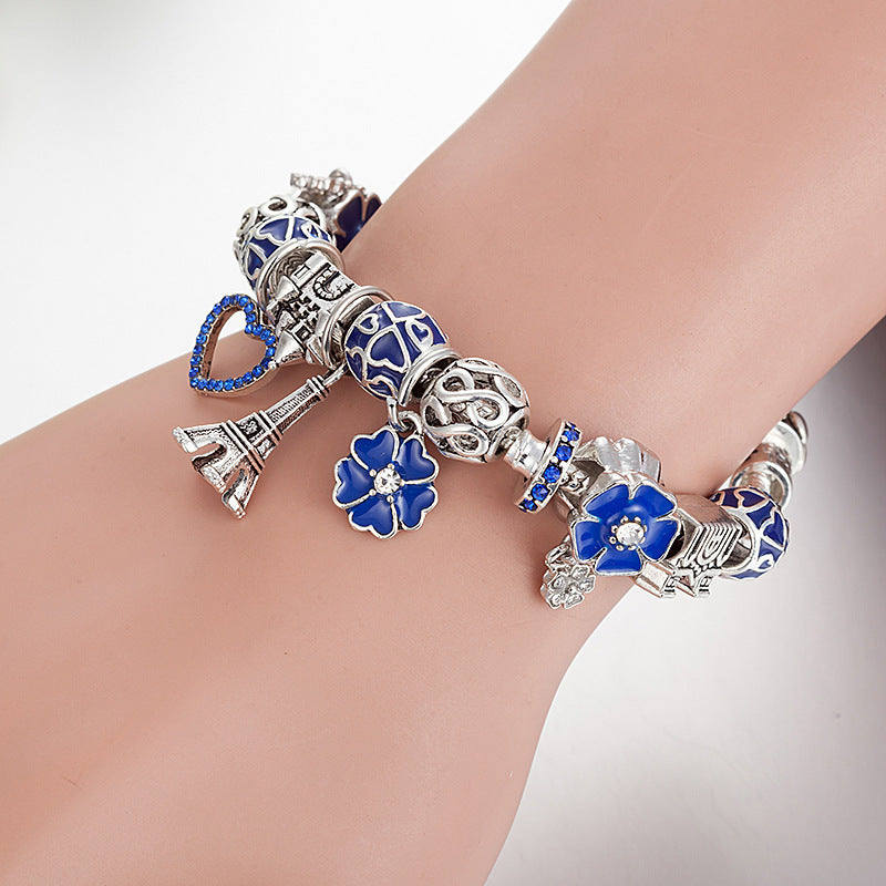 blütenherz - elegantes damen-charm-armband mit stern & kristallen – silberfarben - lunastein
