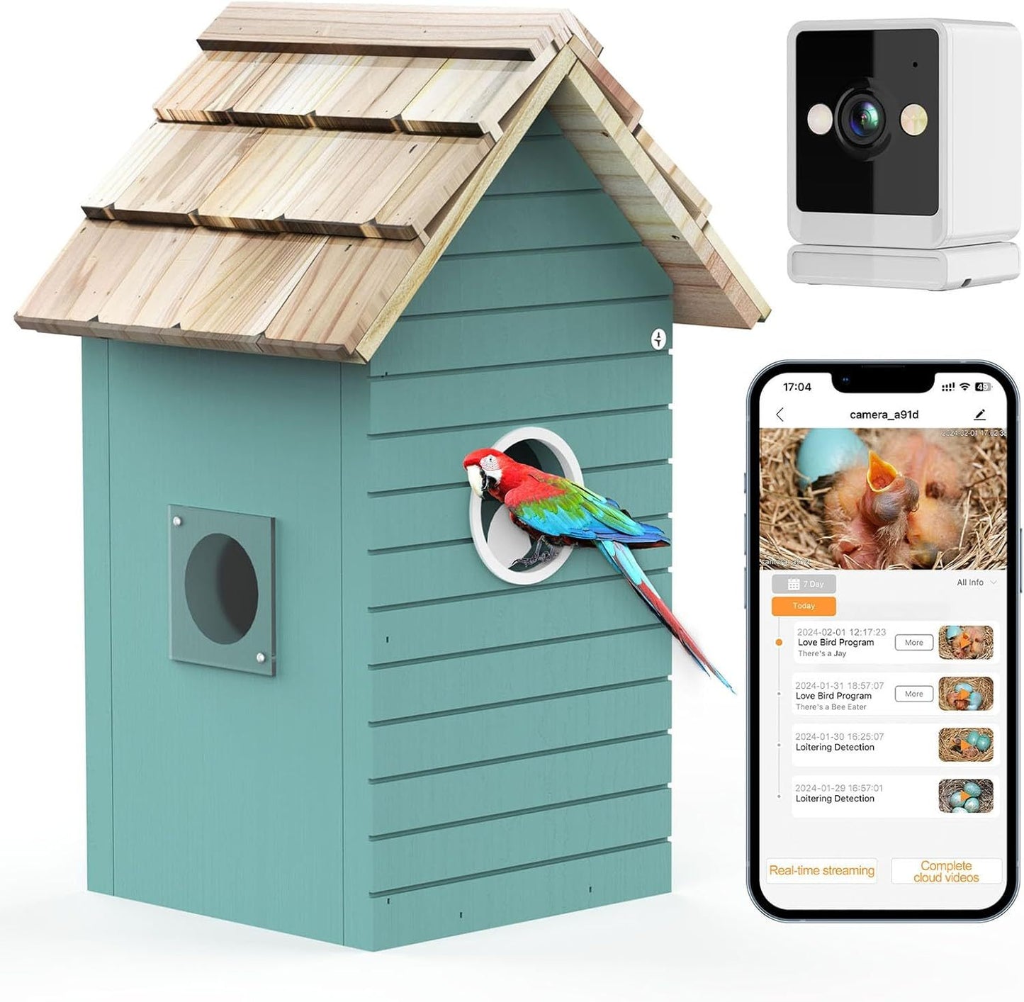 smart bird house,bird feeder with camera - ai bird species identification, 3mp hd photos, inside 2.4g-wi-fi,1.5in focus, blue