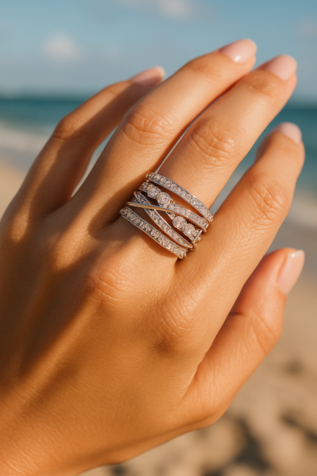 glanzspiel ring – statement-ring in silber oder roségold mit kristallakzenten schmuckneu