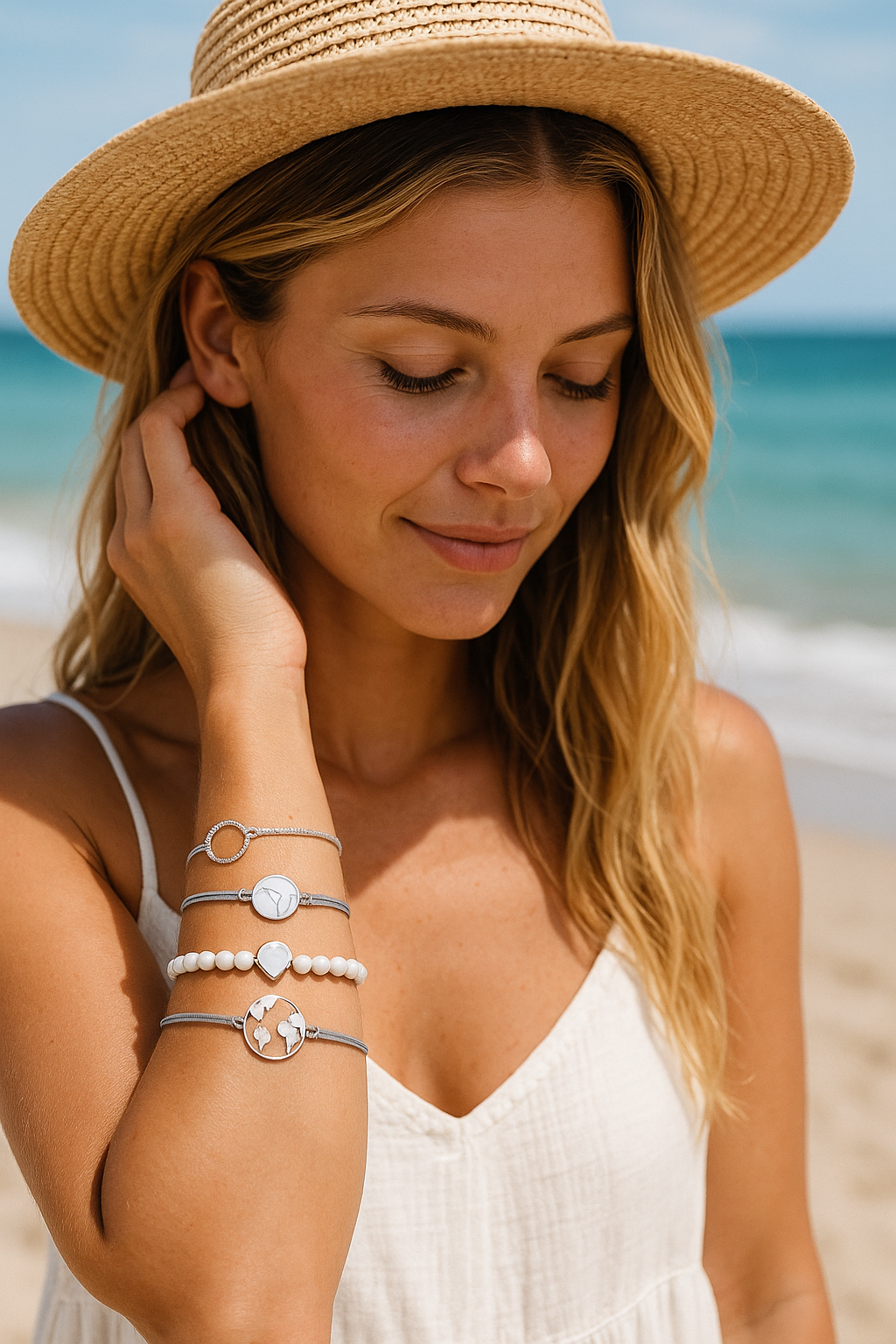 Love Map Bracelet Set – 5-teiliges Boho-Set mit Weltkarte, Herz & Steinperlen SchmuckNeu