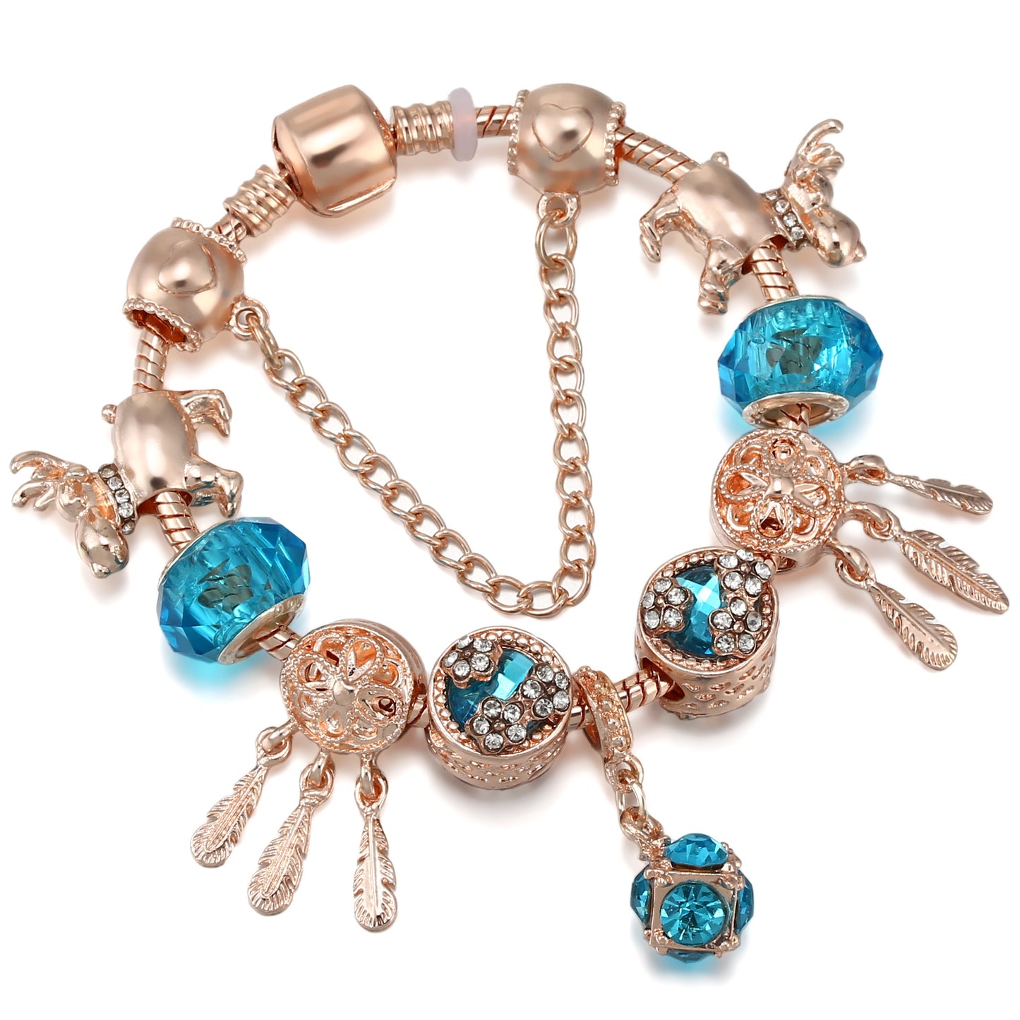 dreamcatcher tassel bracelet – roségoldenes damenarmband mit charms & krone - lunastein