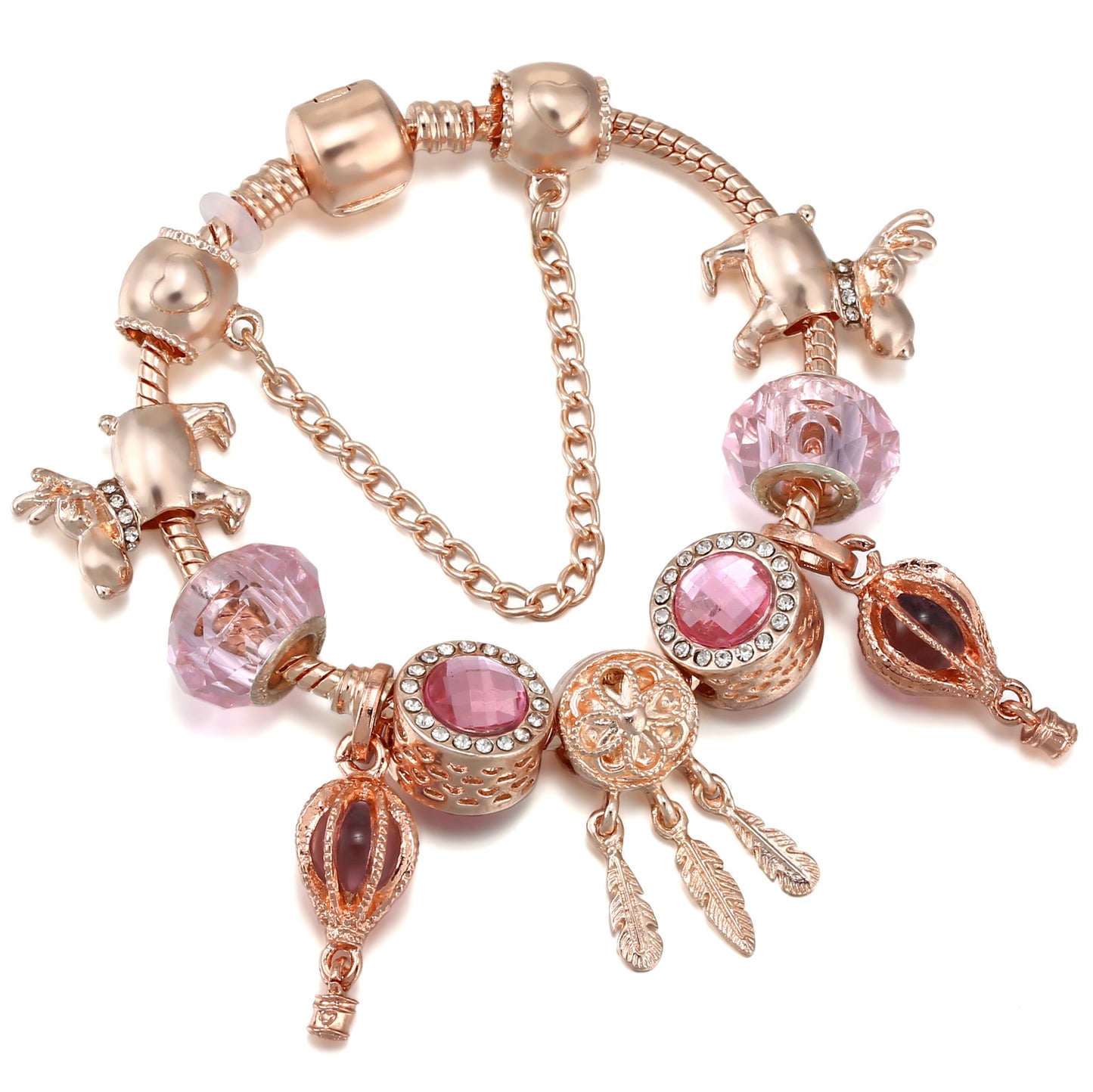 dreamcatcher tassel bracelet – roségoldenes damenarmband mit charms & krone - lunastein