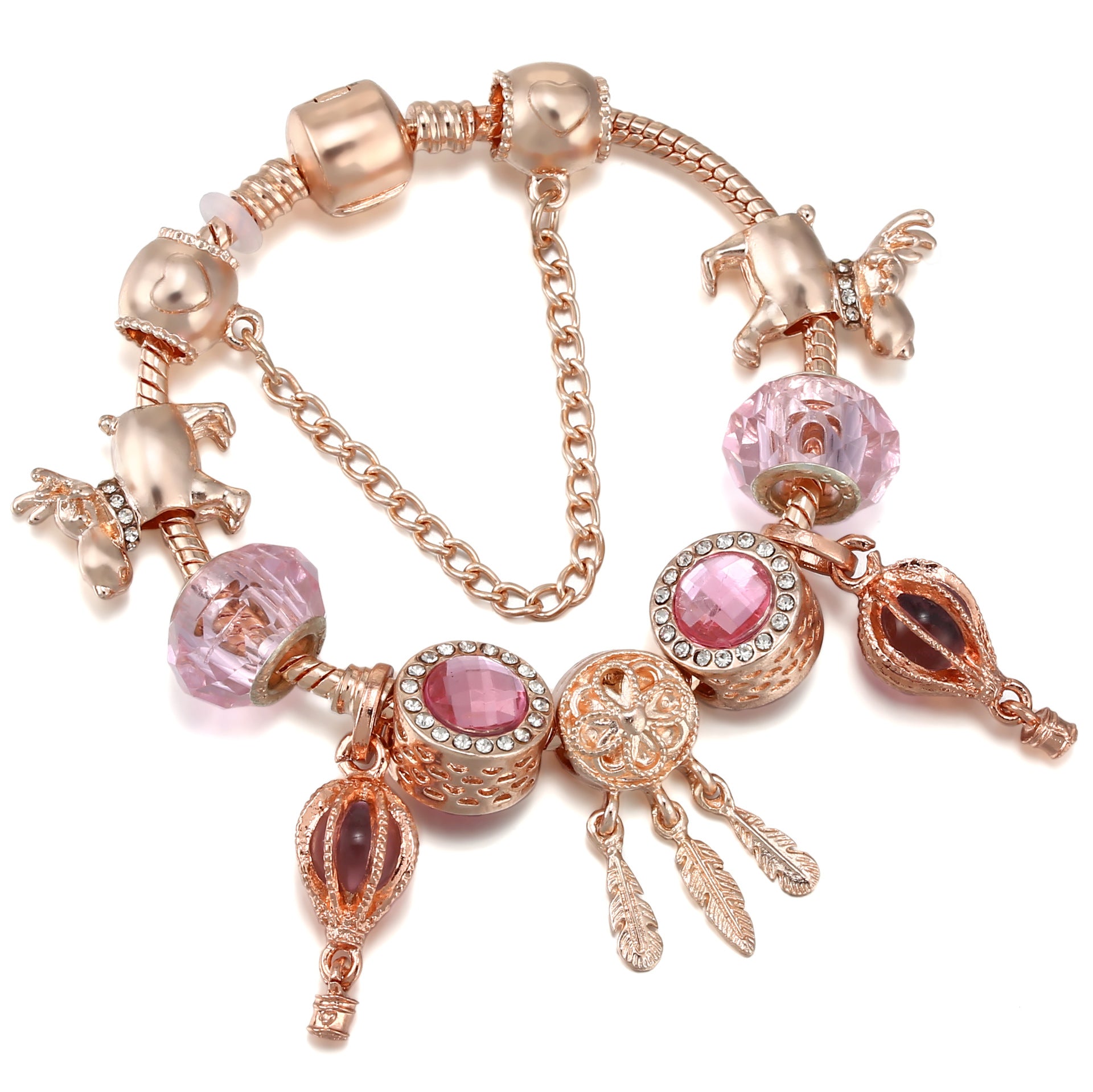 Dreamcatcher Tassel Bracelet – Roségoldenes Damenarmband mit Charms & Krone - Lunastein
