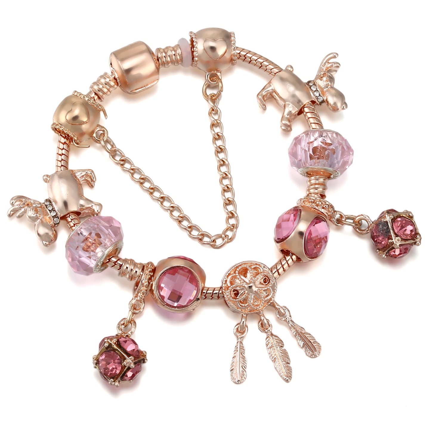 dreamcatcher tassel bracelet – roségoldenes damenarmband mit charms & krone - lunastein