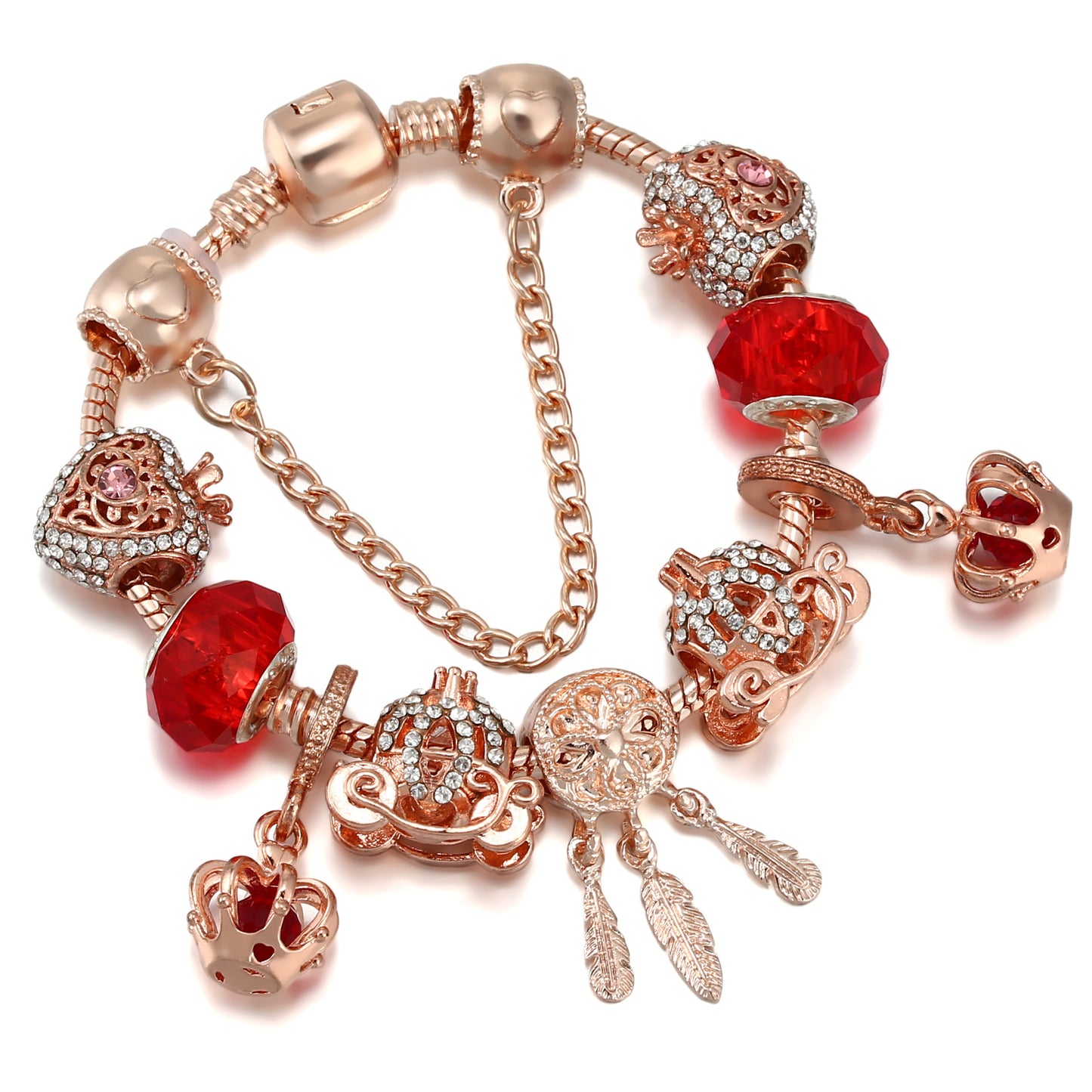 dreamcatcher tassel bracelet – roségoldenes damenarmband mit charms & krone - lunastein