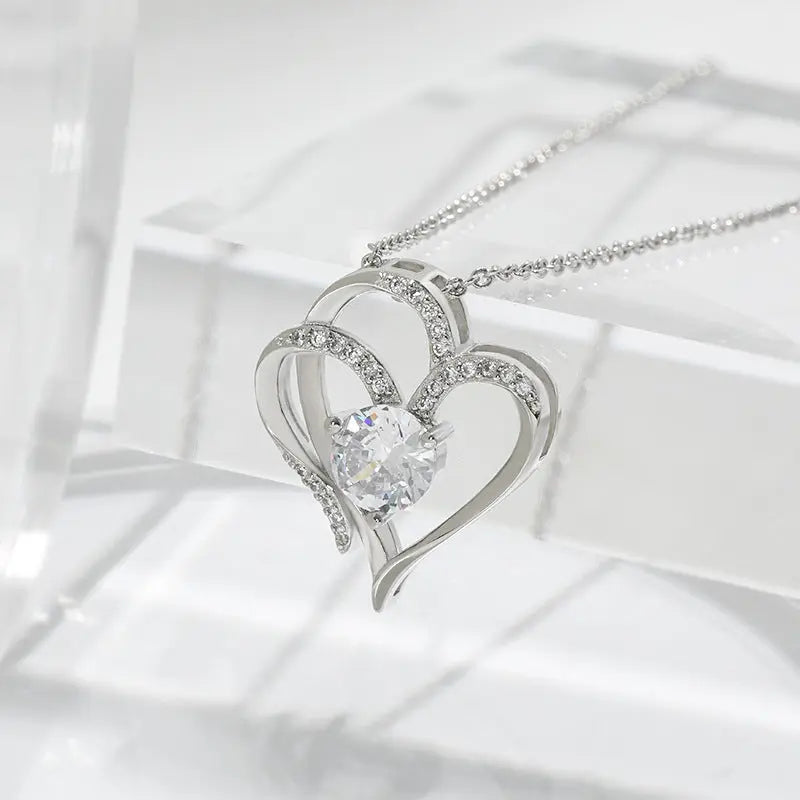 double love – herz-halskette mit rhinestones & zirkonia in rosé- oder weißgold - lunastein