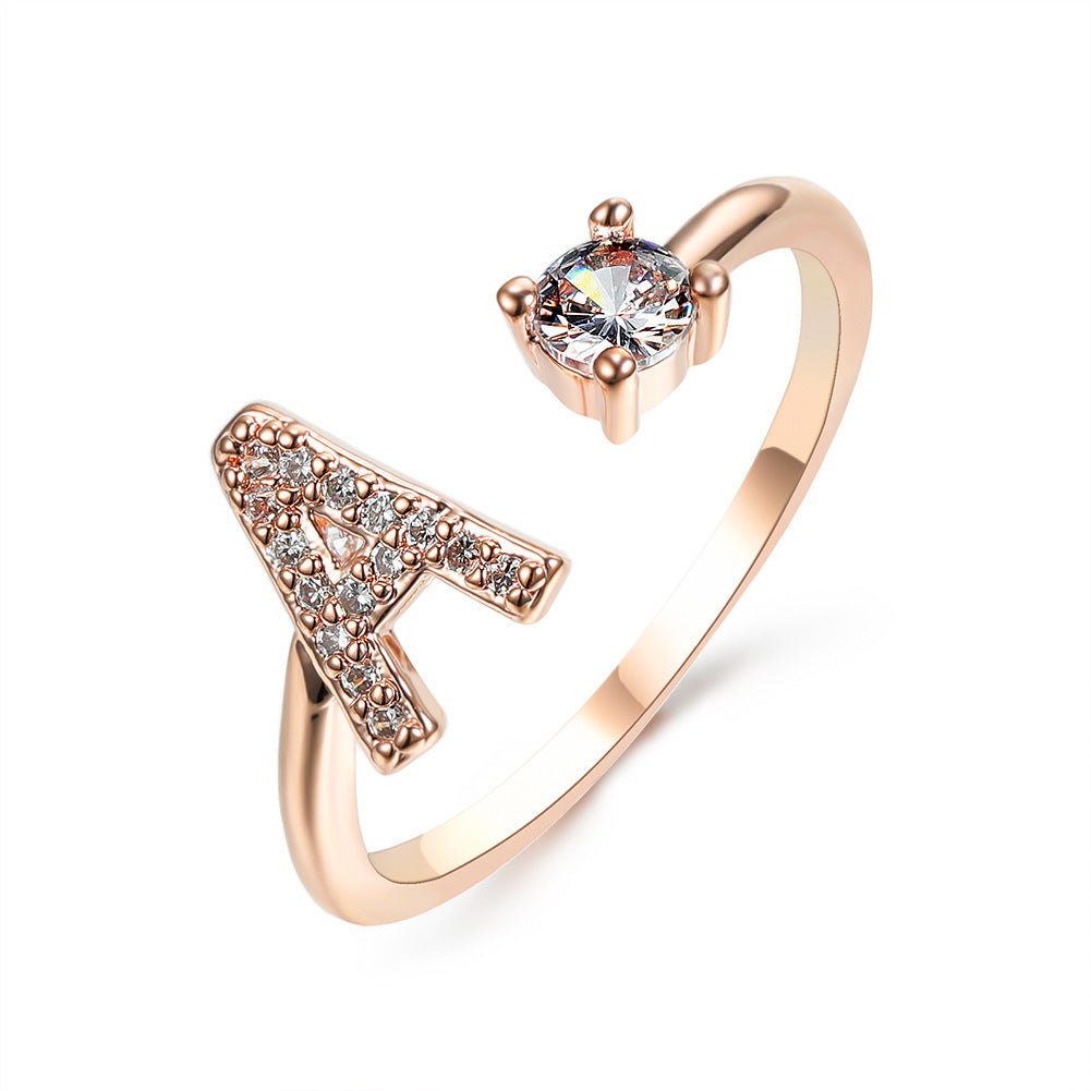love letter – verstellbarer initialen-ring mit zirkonia in gold, silber oder roségold - lunastein