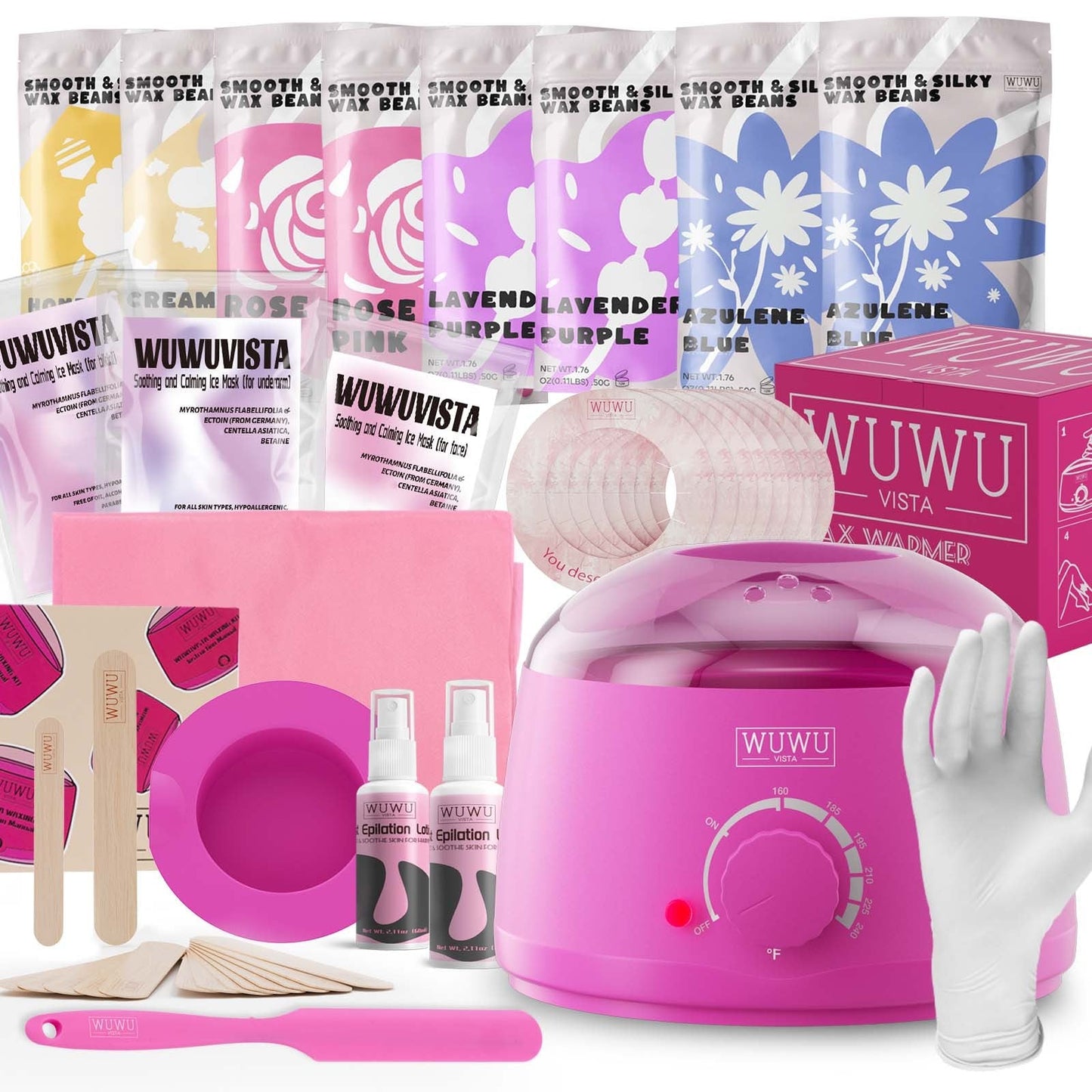 waxing kit wuwuvista 69 items hair removal wax kit with wax warmer waxing beads for face, brazilian, full body, bikini, sensitiive skin skin suitable for plugs of american, european specification schmuckneu