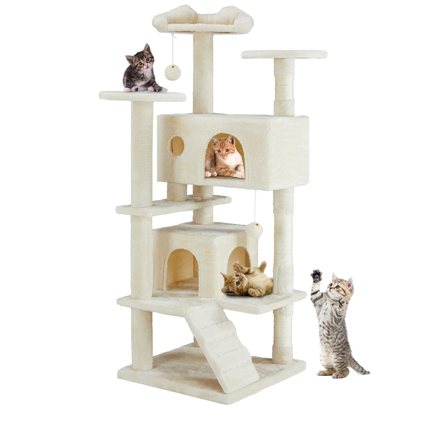 multi-functional cat tree house cat climbing frame, lounge and recreation area detachable toy, 54in dark blue schmuckneu