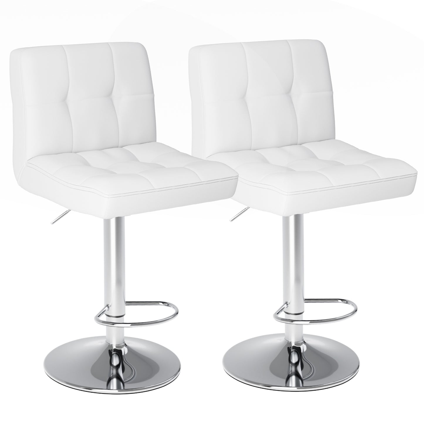 bar stools set of 4, counter height barstools,square seat cushion barstool with back, height adjustable pu leather swivel barstool ,white