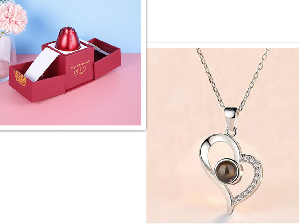 hot valentine's day gifts metal rose jewelry gift box necklace for wedding girlfriend necklace gifts schmuckneu