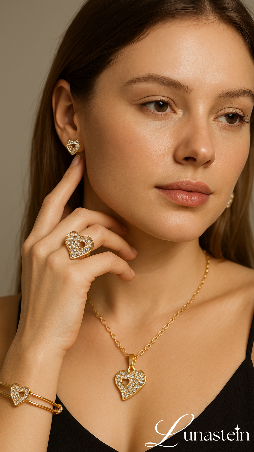 Sparkling Heart Set – Funkelndes Herz-Schmuckset in Gold SchmuckNeu