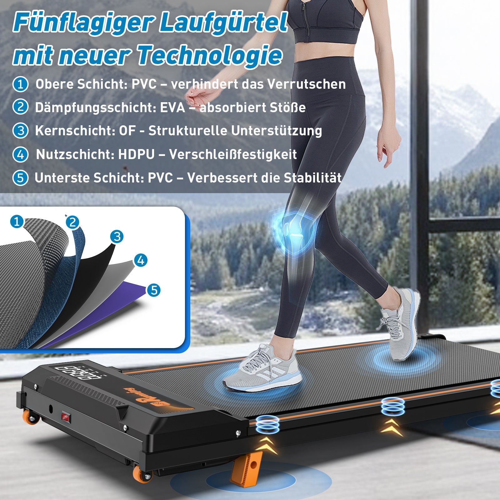 Walking Pad Treadmill For Home - Home Office Treadmills Under Desk Desk Treadmill Pad Quiet Portable Compact Treadmill Small Mini Treadmill LED Display Remote Control Treadmill Weight Of 120KG SchmuckNeu