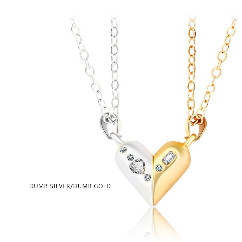 love couple necklace – magnetische herz-halskette für paare mit zirkonia - lunastein