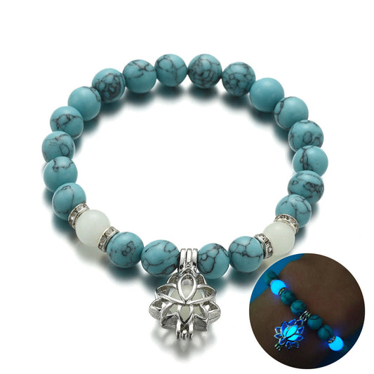 Energy Luminous Lotus Natural Stone Bracelet Yoga Healing Luminous Glow In The Dark Charm Beads Bracelet For Men Women Prayer Buddhism SchmuckNeu