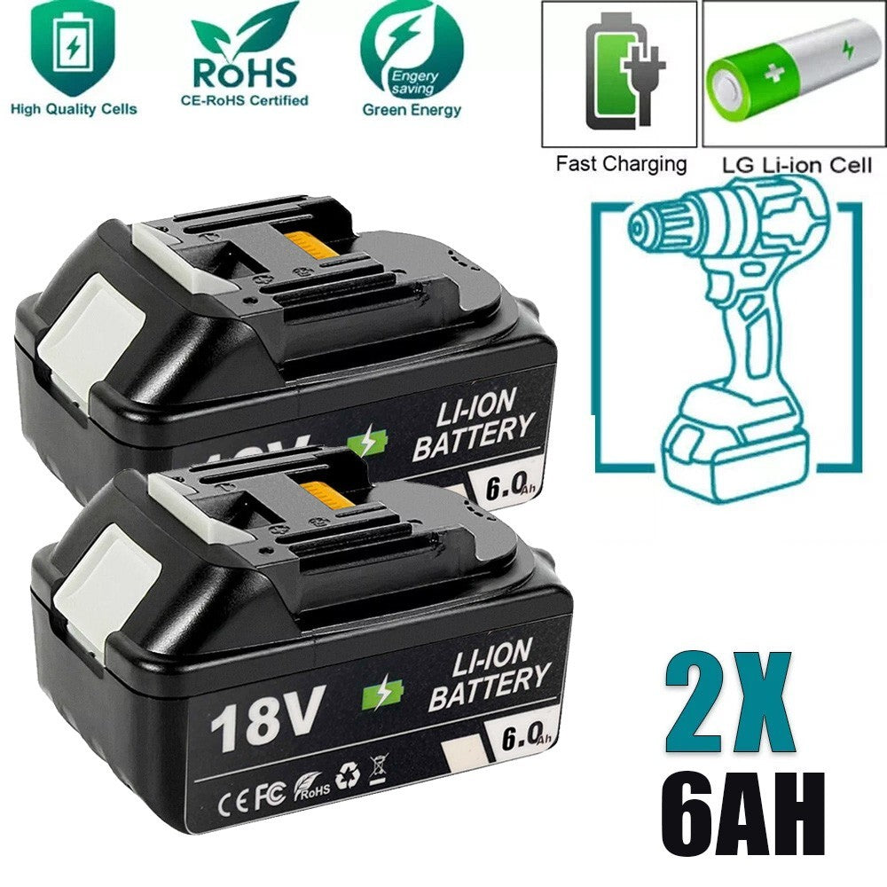 2x 6ah battery for battery 18v bl1860b bl1850b bl1840b bl1830b charger