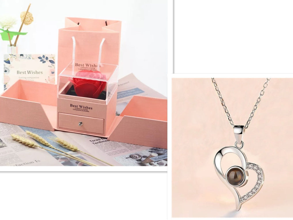 hot valentine's day gifts metal rose jewelry gift box necklace for wedding girlfriend necklace gifts schmuckneu