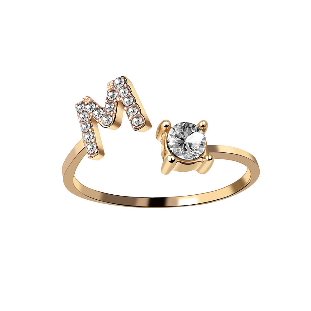 love letter – verstellbarer initialen-ring mit zirkonia in gold, silber oder roségold - lunastein
