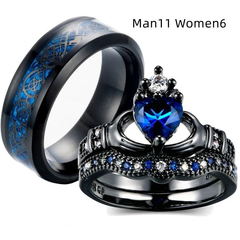 crownlove saphir – königlicher partnerring mit blauen & weißen kristallen für damen & herren - lunastein