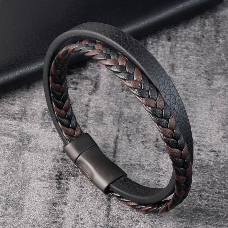 leather cord stainless steel braided bracelet black men schmuckneu